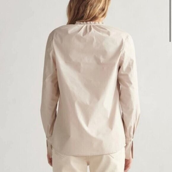 Thakoon Ruffle Blouse Cotton High Collar Long Sleeves Tan/Cream Button Front M - Picture 3 of 13
